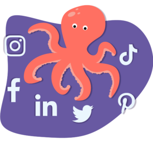 cartoon image of an octopus with social media symbols around